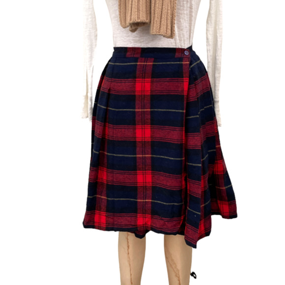 Vintage‎ Skirt Plaid Wrap Wool sz S 25in w Tartan Buffalo Fringe - Picture 4 of 6